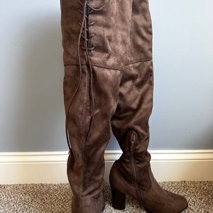 Brown suede over the knee boots
